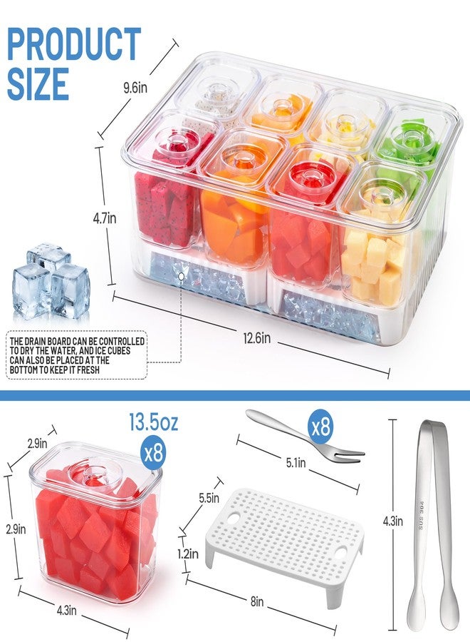 Fivebop Ice Chilled Condiment Caddy with 8x13.5oz Containers, Large Portable Snack Containers with Lid & Handle, Fruit Veggie Salad Chilled Serving Trays for Party Travel Beach Picnic Outdoor - Image 3