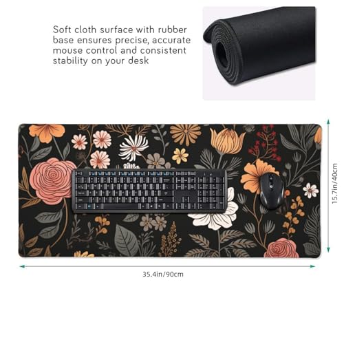 KOBWOPI 35.4 x 15.7 in, Waterproof XXL Large Mouse Pad for Desk, Extended Keyboard Mouse Mat for Computer Office, Big Laptop Mouse pad, Gaming Pc-Boho Flowers - Image 2