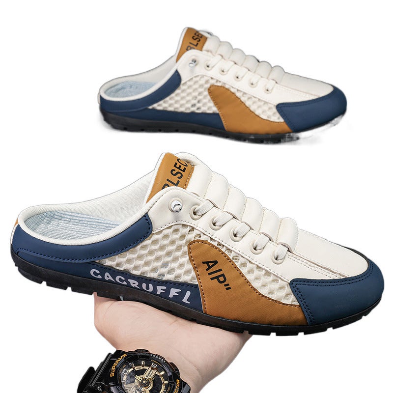 Toe-Toe Slippers for Men in Summer, Breathable Mesh, Lazy Slip-Ons, Half-Cup, Heelless Casual Beach Sandals - Image 2