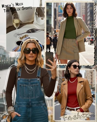 Ficerd 3 Pack Womens Mock Turtleneck Shirts Long Sleeve Mock Neck Pullover Tops Slim Fitted Stretch Undershirt Tee BlouseDark Coffee Christmas Green Christmas RedLarge - Image 3