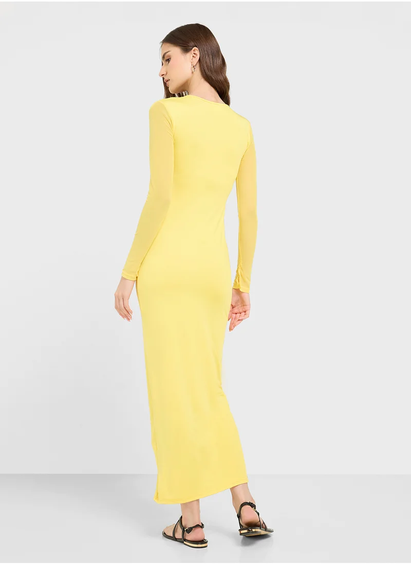 جينجر Mesh Plunge Neck Bodycon Maxi Dress