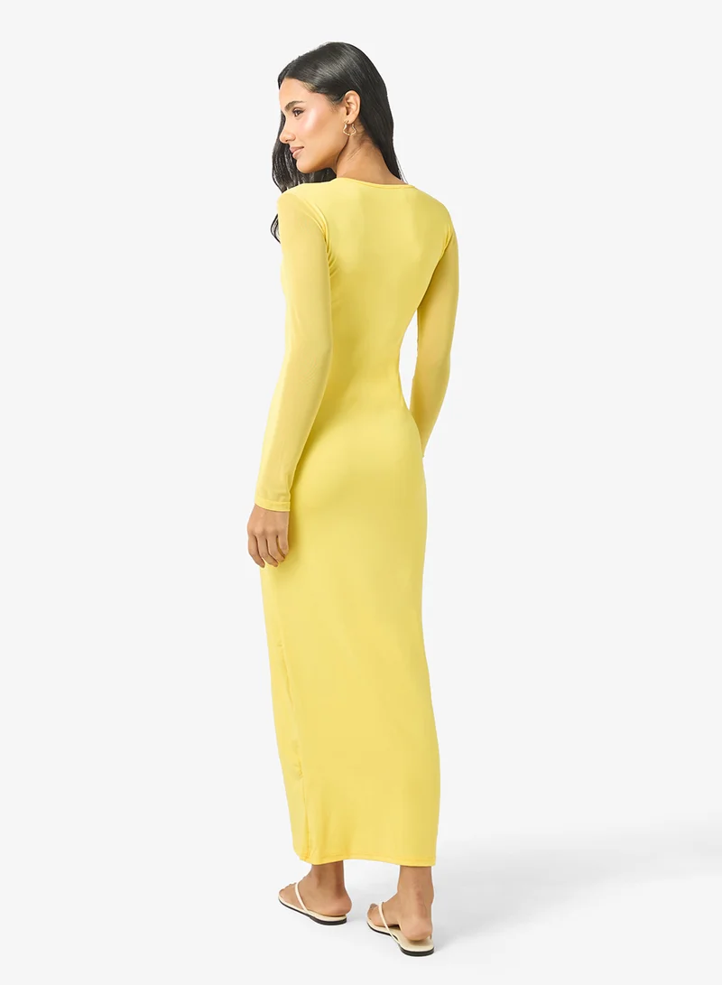 Ginger Mesh Plunge Neck Bodycon Maxi Dress