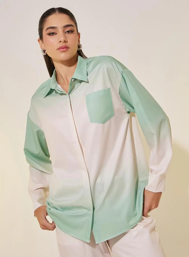 Take Two Long Sleeve Collared Ombre Shirt and Trousers Set