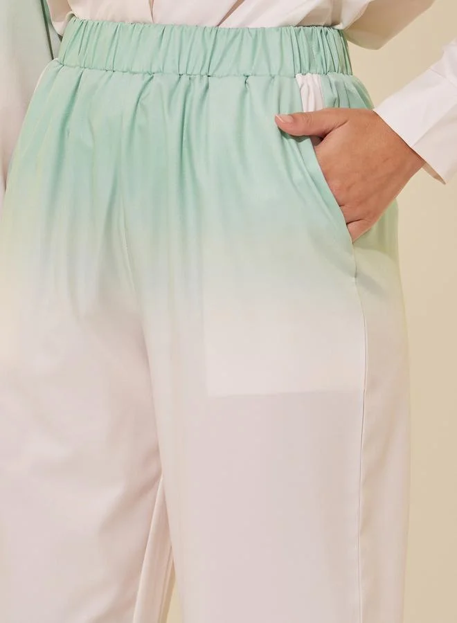 Take Two Long Sleeve Collared Ombre Shirt and Trousers Set