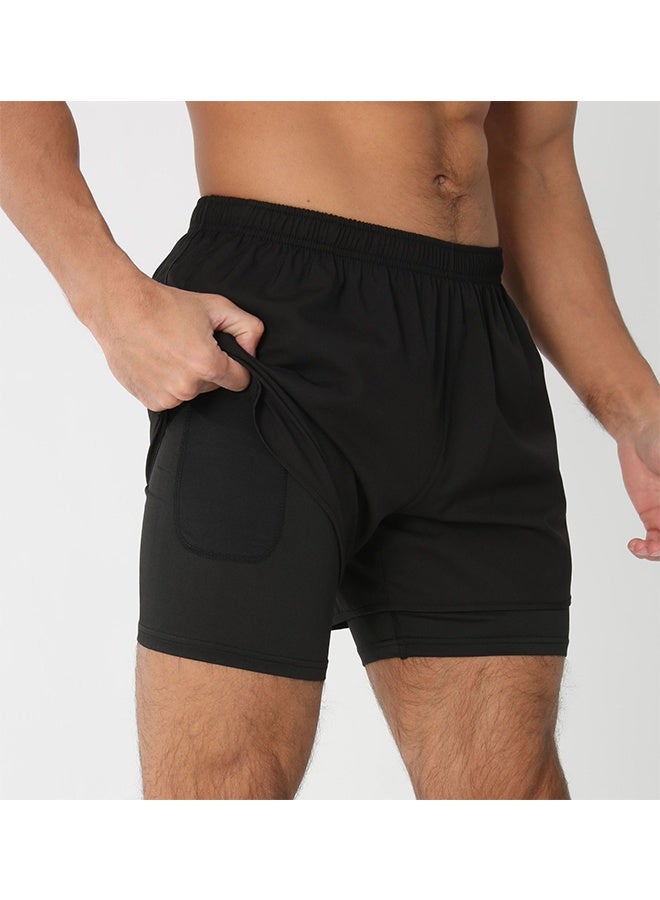 Men's 2-In-1 Athletic Running Shorts, Lightweight Sportwear Quick-Drying Shorts, Fitness Stretch Sports Shorts with Pocket, No Fading, No Deformation - XL - Image 3