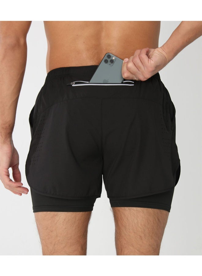 Men's 2-In-1 Athletic Running Shorts, Lightweight Sportwear Quick-Drying Shorts, Fitness Stretch Sports Shorts with Pocket, No Fading, No Deformation - XL - Image 2