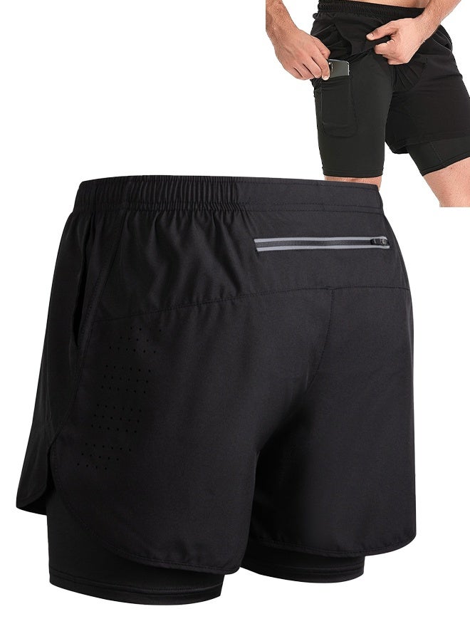 Men's 2-In-1 Athletic Running Shorts, Lightweight Sportwear Quick-Drying Shorts, Fitness Stretch Sports Shorts with Pocket, No Fading, No Deformation - XL - Image 1