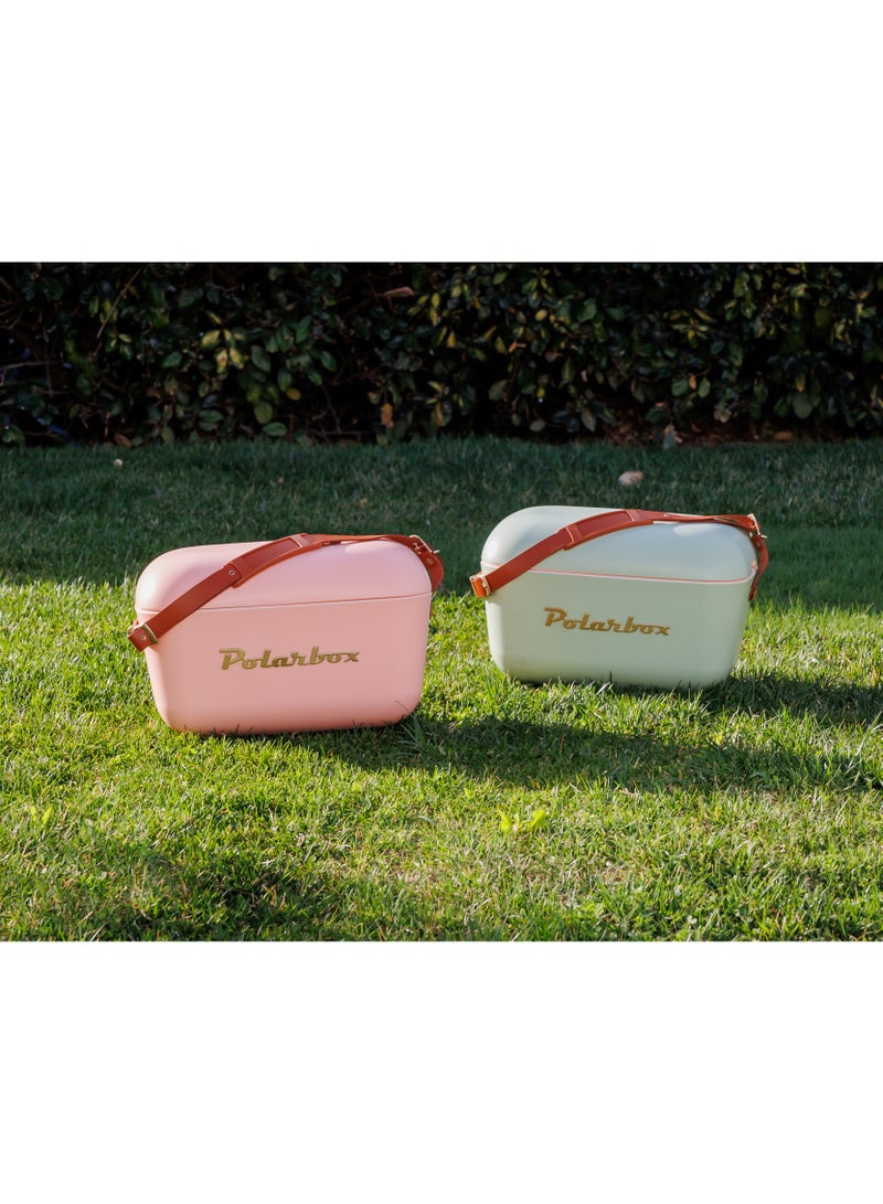 Polarbox® 12L Ice Box - Portable - Rigid Thermal Insulated Cooler Box - For Outdoor Beach Picnic, Party Drinks & Food Use - Storage Box - Gold Edition - Coral Cooler with Brown Leather Strap