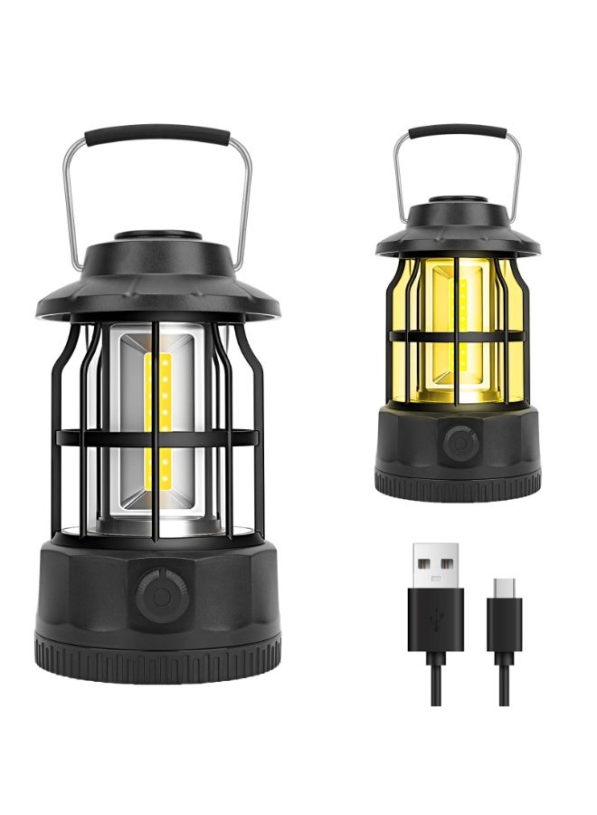 Bukela Camping Lantern Rechargeable USB Powered, Stepless Dimmer, Metal Retro Camping Light Waterproof Hanging LED Vintage Tent Lamp for Outdoor Hiking Fishing Emergency (Black) - Image 1