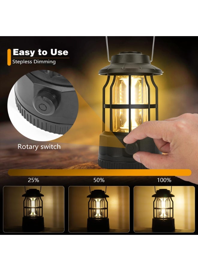 Bukela Camping Lantern Rechargeable USB Powered, Stepless Dimmer, Metal Retro Camping Light Waterproof Hanging LED Vintage Tent Lamp for Outdoor Hiking Fishing Emergency (Black) - Image 2