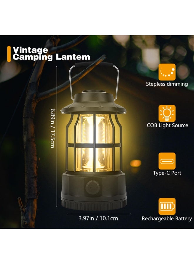 Bukela Camping Lantern Rechargeable USB Powered, Stepless Dimmer, Metal Retro Camping Light Waterproof Hanging LED Vintage Tent Lamp for Outdoor Hiking Fishing Emergency (Black) - Image 3