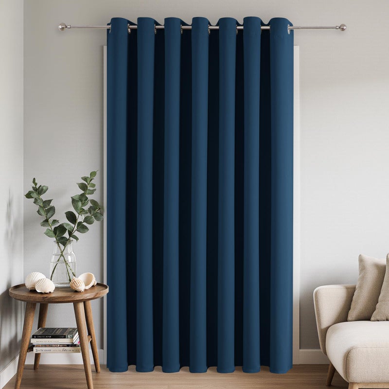 Joydeco Blackout Patio Sliding Door Curtains 84 Inches Long Grommet Privacy Room Divider Curtains Extra Wide Thermal Blackout Drapes for Bedroom Living Room Navy Blue 100Wx84L 1 Panel