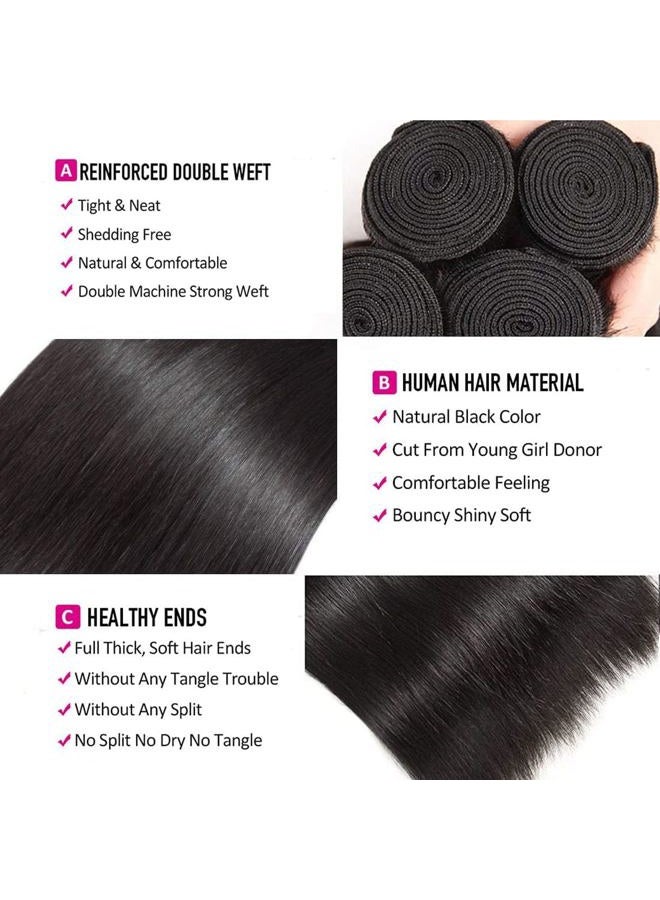 WOWQUEEN Human Hair Bundles Straight 16 18 20 22 Inch Brazilian Virgin Hair 4 Bundles Human Hair Straight 100% Unprocessed Straight Hair Bundles Weave Bundles Human Hair - Image 3