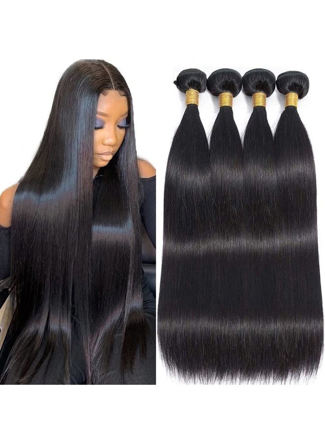 WOWQUEEN Human Hair Bundles Straight 16 18 20 22 Inch Brazilian Virgin Hair 4 Bundles Human Hair Straight 100% Unprocessed Straight Hair Bundles Weave Bundles Human Hair - Image 1