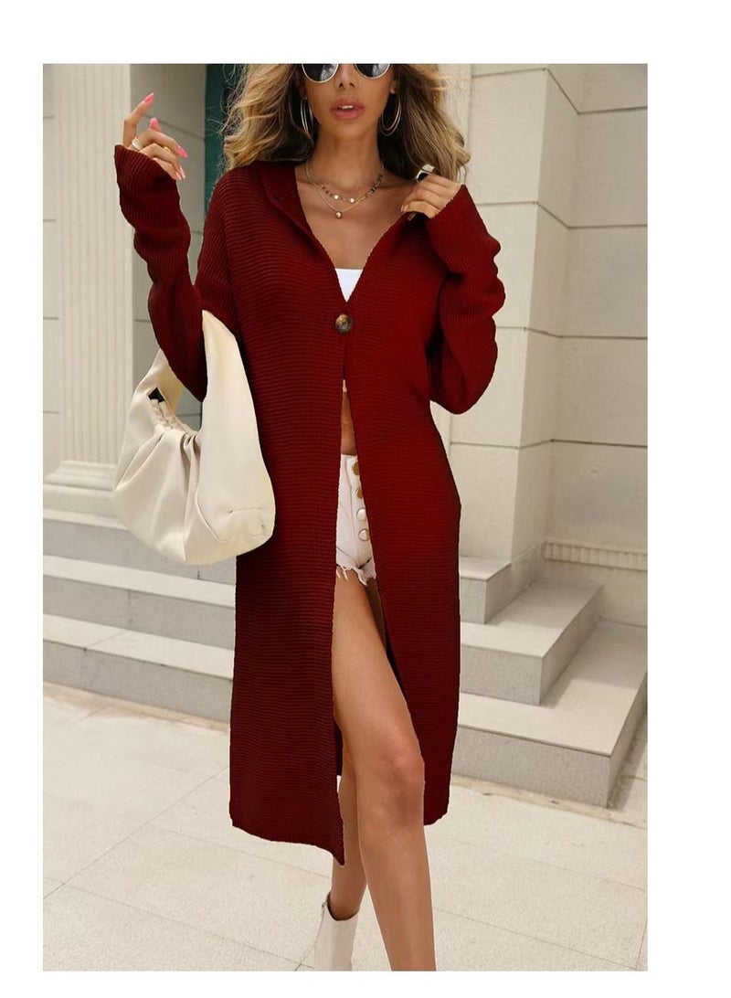 Loquat Women's Autumn And Winter New Solid Color Long Knit Cardigan Coat 