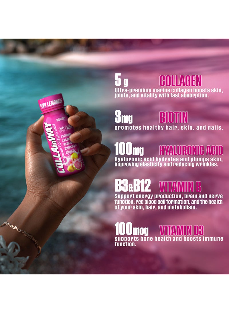 COLLAinWay Premium Collagen Shot Pink Lemonade – Sugar Free, Anti-Aging Drink with 6g Collagen, 8mg Biotin, Hyaluronic Acid, Vitamin D3, B6 & B12 – Beauty & Wellness Supplement – 12x77ml  - Image 4