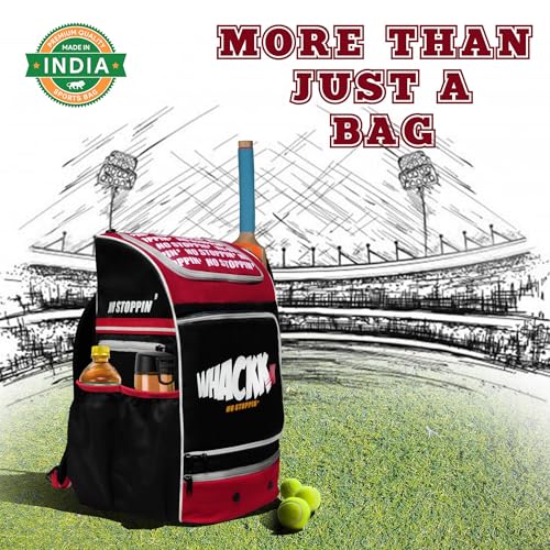 WHACKK Blast Junior 37L|Cricket Kit Bag |1 Pocket for bat |2 Water Bottle Holders| Upto 10yr Kid kitbag | Leg pad Upto 13.75" | Shoe & Accessories Pockets | Lightweight Dual Opening (red Black) - Image 5