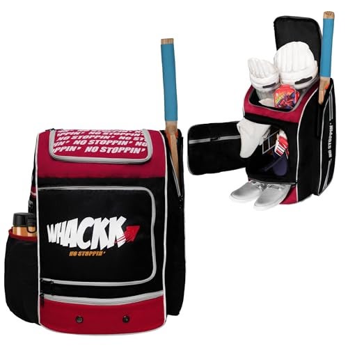 WHACKK Blast Junior 37L|Cricket Kit Bag |1 Pocket for bat |2 Water Bottle Holders| Upto 10yr Kid kitbag | Leg pad Upto 13.75" | Shoe & Accessories Pockets | Lightweight Dual Opening (red Black) - Image 1