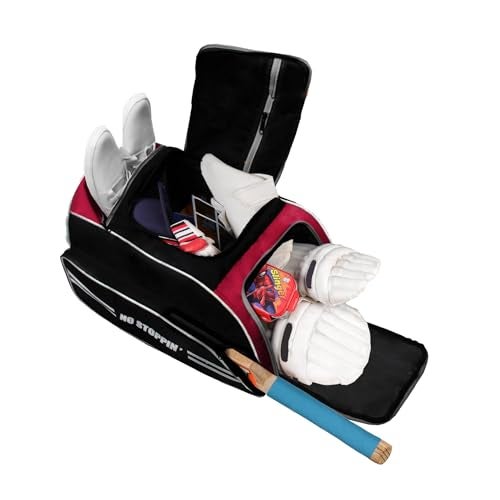 WHACKK Blast Junior 37L|Cricket Kit Bag |1 Pocket for bat |2 Water Bottle Holders| Upto 10yr Kid kitbag | Leg pad Upto 13.75" | Shoe & Accessories Pockets | Lightweight Dual Opening (red Black) - Image 4