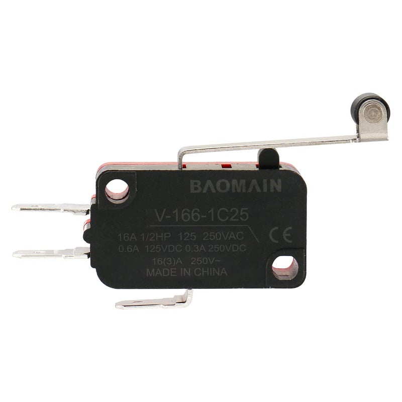 Baomain 5-Pack Micro Switch SPDT Momentary Snap Action 16A 250V AC, 1NO 1NC, 3 Terminals,Long Roller Lever,V-166-1C25 - Image 5