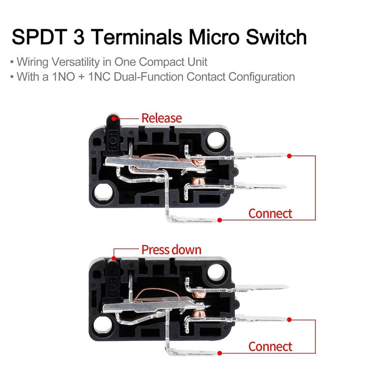 Baomain 5-Pack Micro Switch SPDT Momentary Snap Action 16A 250V AC, 1NO 1NC, 3 Terminals,Long Roller Lever,V-166-1C25 - Image 3