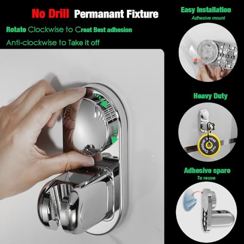 RIVOODS Handheld Shower Head Holder - 5 Positions Adjustable + 90° downwards - Adhesive Wall Mount - Fits Large showerhead - Wider Slot For Universal Fits - Polished Chrome - Image 3