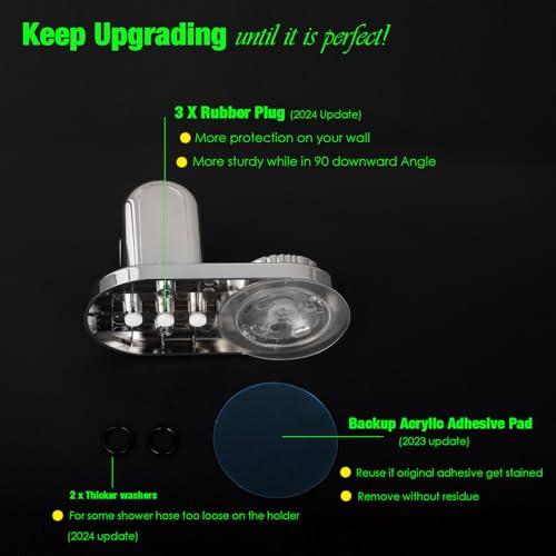 RIVOODS Handheld Shower Head Holder - 5 Positions Adjustable + 90° downwards - Adhesive Wall Mount - Fits Large showerhead - Wider Slot For Universal Fits - Polished Chrome - Image 5