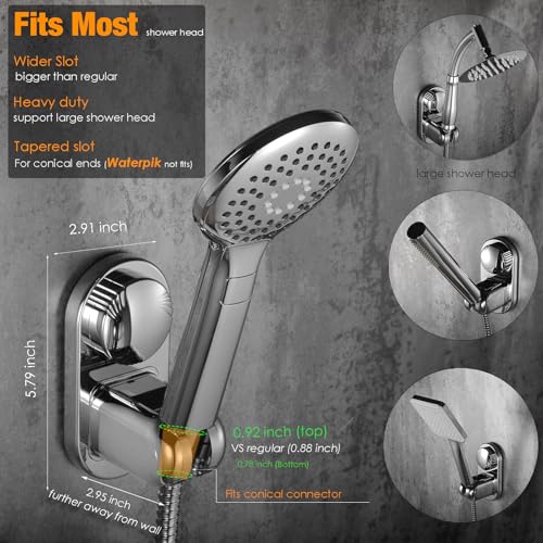 RIVOODS Handheld Shower Head Holder - 5 Positions Adjustable + 90° downwards - Adhesive Wall Mount - Fits Large showerhead - Wider Slot For Universal Fits - Polished Chrome - Image 4