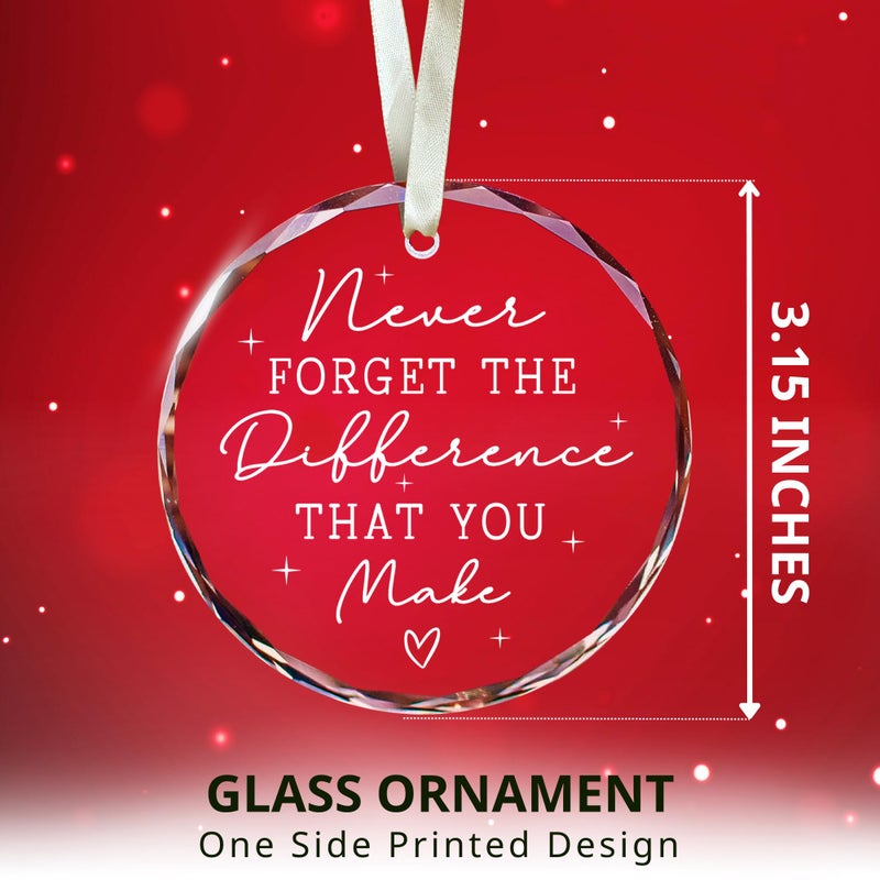 SUCHAGIFT Thank You Gifts for Women, Employee, Boss, Coworkers, Manager, Teacher, Nurse, Friend - Never Forget The Difference You Make Gifts - Appreciation Retirement Farewell Goodbye Thank You - Glass Ornament - Image 2