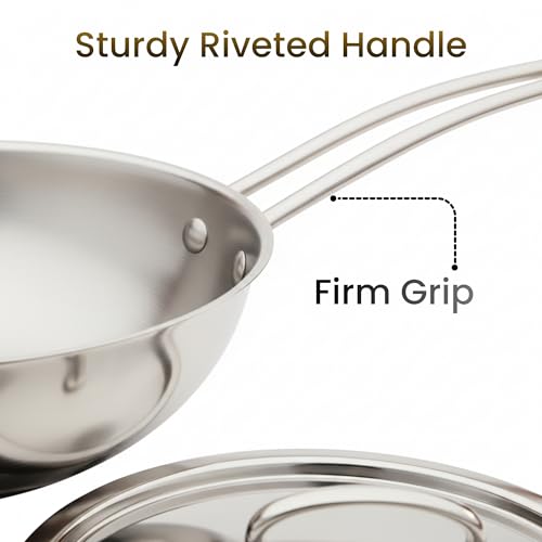 Omichef Triply Stainless Steel Wok with Lid | 20 cm (1.7 L, 1.30 kg) | ISI Certified Cookware | 3-Layered Stainless Steel Construction | Even Heat Distribution - Image 4