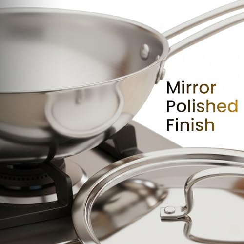 Omichef Triply Stainless Steel Wok with Lid | 20 cm (1.7 L, 1.30 kg) | ISI Certified Cookware | 3-Layered Stainless Steel Construction | Even Heat Distribution - Image 5