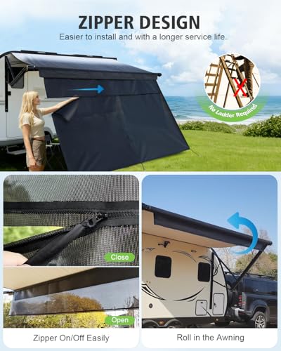 Dulepax RV Awning Shade Screen with Zipper 8X183 Second Generation RV Awning Screen Significantly Improves Shadew and PrivacyUniversal RV Awning Sun Shade Screen with Complete Kits - Image 3
