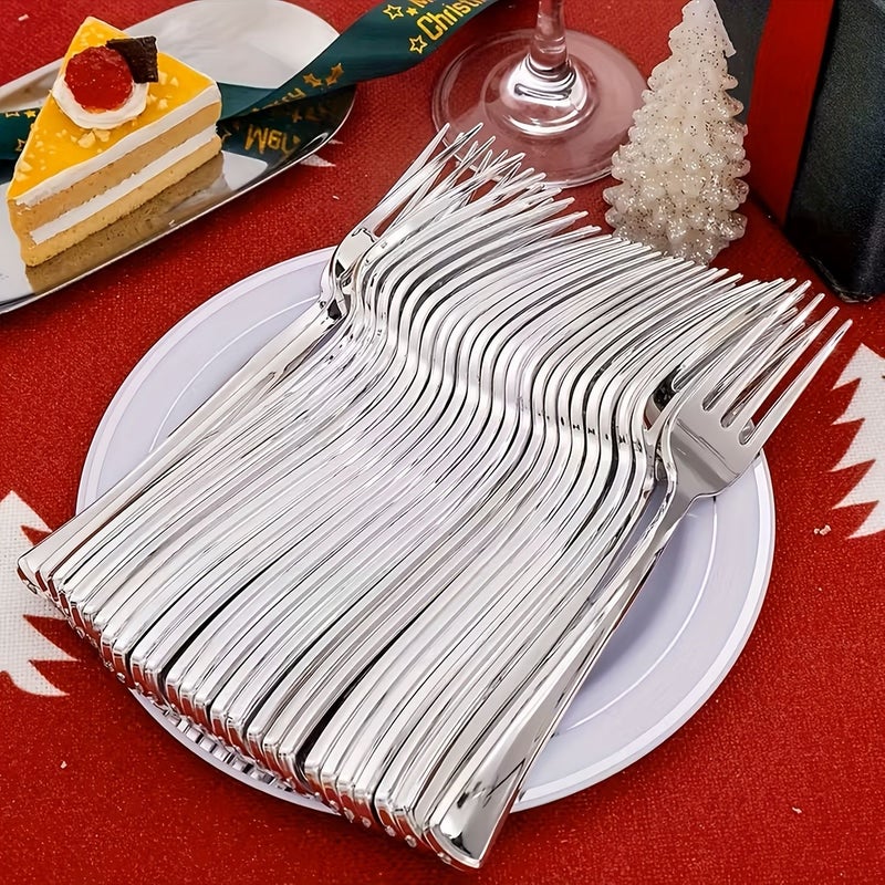 25pcs Silvery Plastic Forks For Family Gatherings Birthday Parties And Holidays - Image 2