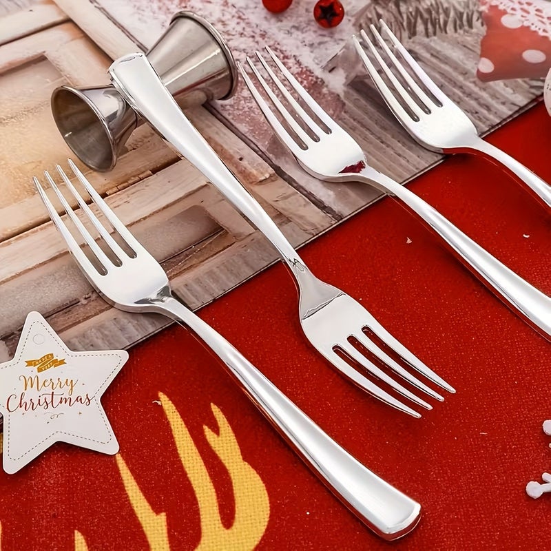 25pcs Silvery Plastic Forks For Family Gatherings Birthday Parties And Holidays - Image 1