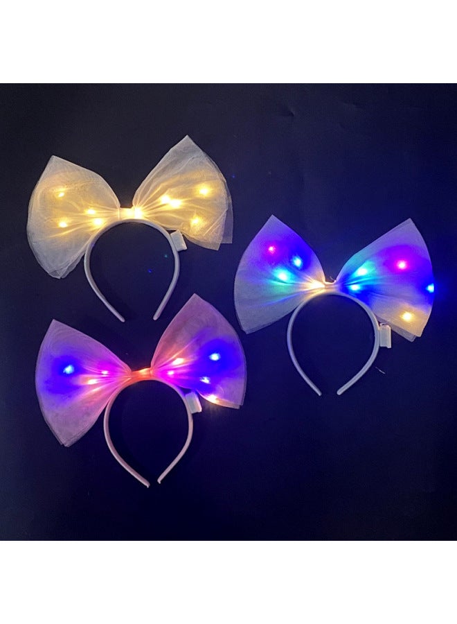 Halloween Headwear Headband Mori Antlers Headband Night Market Stall Luminous Toys-Color:Mesh Bow Headband (mixed Hair) - Image 1