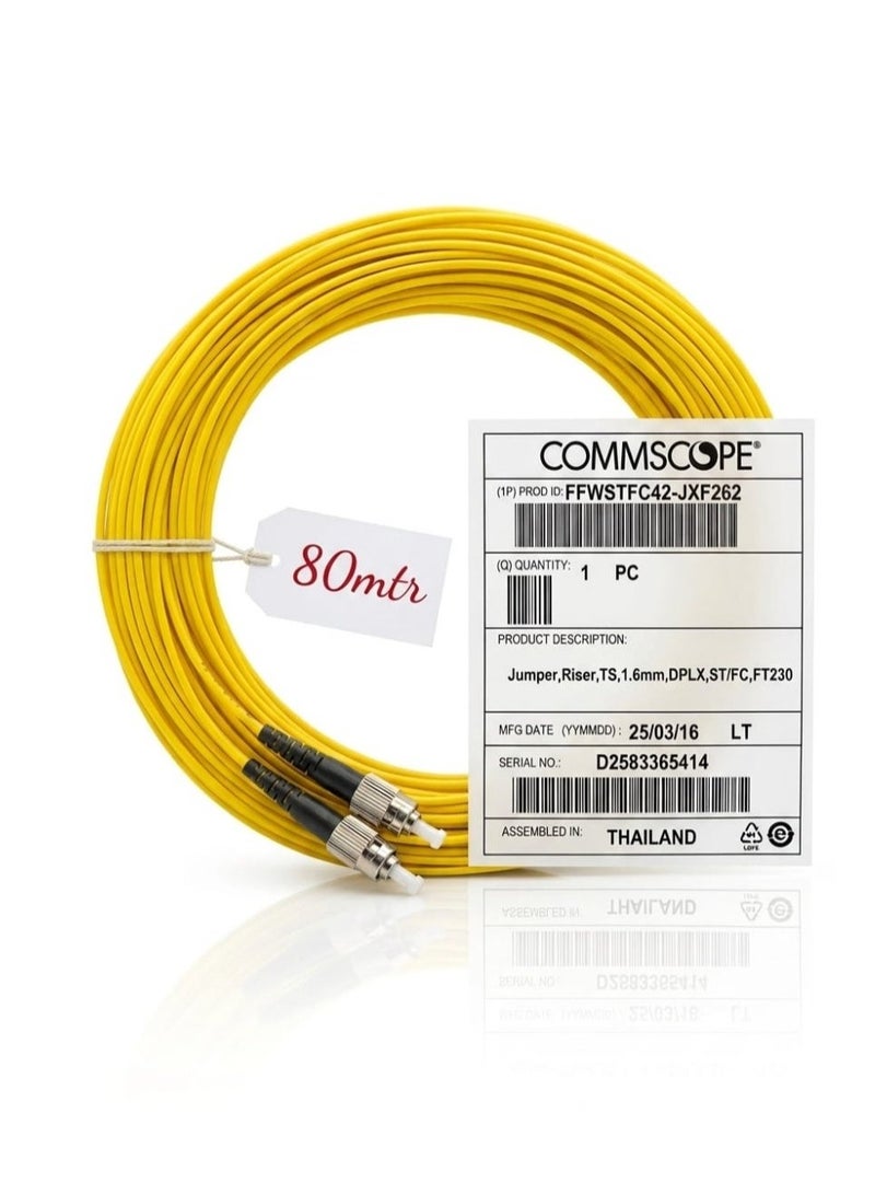 COMMSCOPE FFWSTFC42-JXF262 Duplex Riser Fiber Optic Jumper Cable, ST to FC, 1.6mm, 80m, Yellow