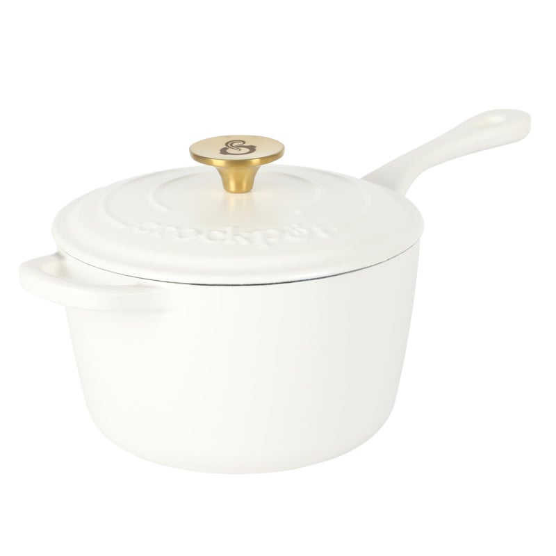 Crock-Pot CrockPot 3 Qt European Enameled Cast Iron Sauce Pan WLid  Matte Linen White