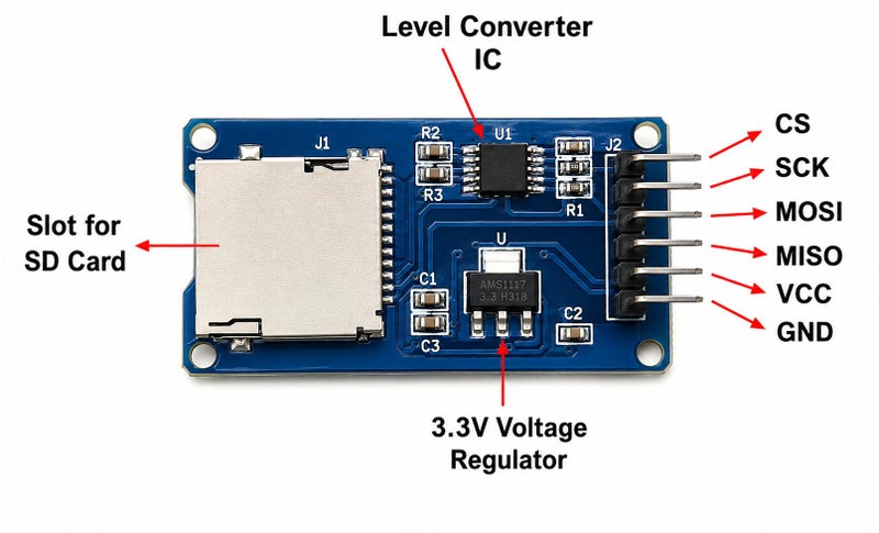 Micro SD Card Reader Module, SPI Memory Card Adapter Board, Compatible with Arduino, Raspberry Pi and ESP32, for Data Logging, File Storage, Audio Player, Sensor Records. - Image 5