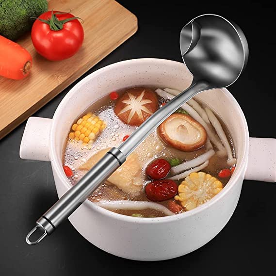 SHOPHOUSSES STREET Stainless Steel Oil Separator Soup Ladle Gravy Food Fat Separator Skimmer Spoon Grease Strainer Separator Hot Pot Oil Filter Spoon