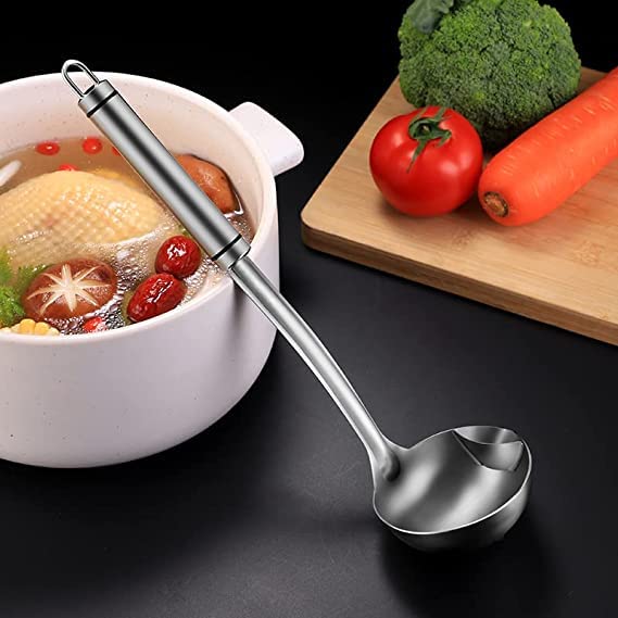 SHOPHOUSSES STREET Stainless Steel Oil Separator Soup Ladle Gravy Food Fat Separator Skimmer Spoon Grease Strainer Separator Hot Pot Oil Filter Spoon