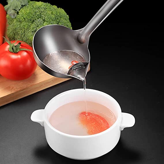 SHOPHOUSSES STREET Stainless Steel Oil Separator Soup Ladle Gravy Food Fat Separator Skimmer Spoon Grease Strainer Separator Hot Pot Oil Filter Spoon
