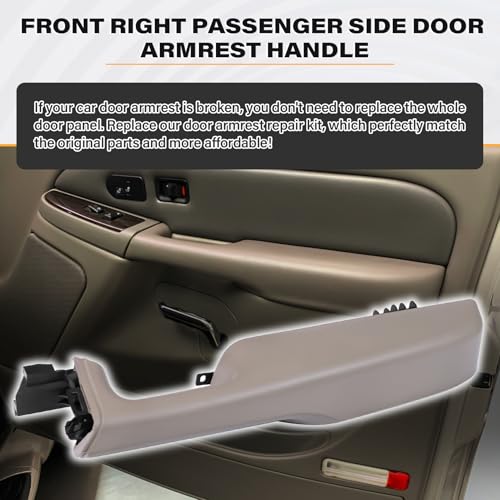 SAYNO 12472876 Front Passenger Side Door Armrest Handle Compatible with 1999-2006 Chevy Suburban Silverado Sierra Tahoe Avalanche Escalade & GMC Yukon, Front Right Side Door Arm Rest with Handle, Beige - Image 2