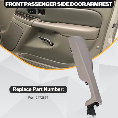 SAYNO 12472876 Front Passenger Side Door Armrest Handle Compatible with 1999-2006 Chevy Suburban Silverado Sierra Tahoe Avalanche Escalade & GMC Yukon, Front Right Side Door Arm Rest with Handle, Beige - Image 4