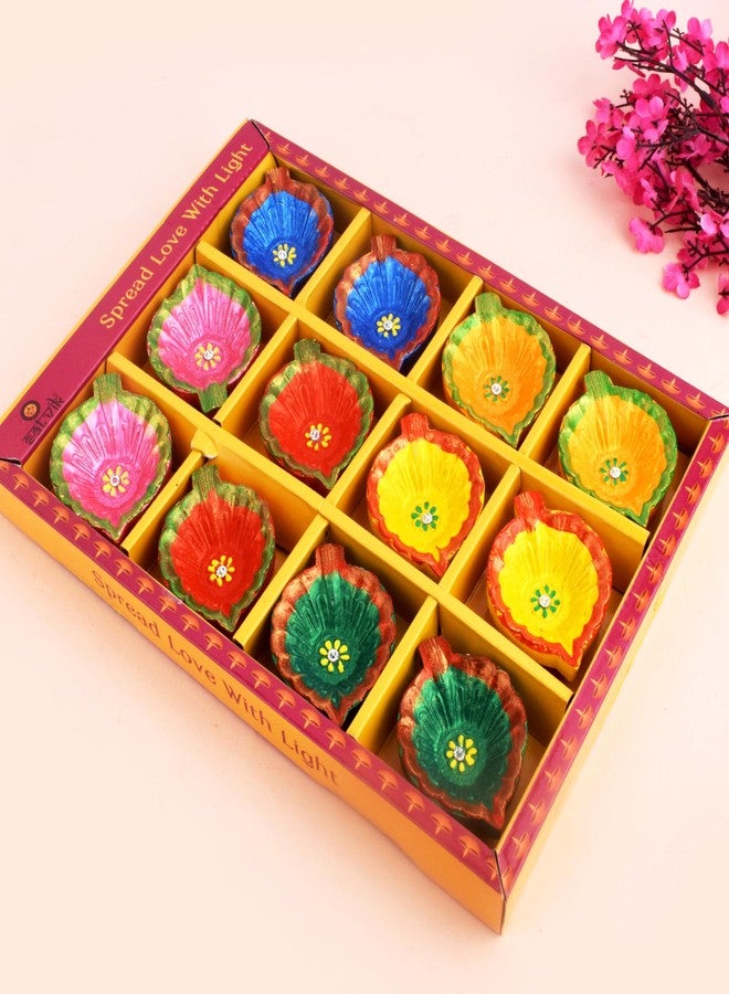 SATVIK STORE SATVIK 12 Pc Multicolor Clay Diya Terracotta Dia Traditional Puja Vilakku Oil Lamp Natural Mitti Diya Tea Light Welcome Diwali Deepawali Navratri Pooja Décorations Indian Housewarming (Pack of 12) - Image 2