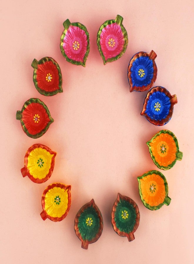 SATVIK STORE SATVIK 12 Pc Multicolor Clay Diya Terracotta Dia Traditional Puja Vilakku Oil Lamp Natural Mitti Diya Tea Light Welcome Diwali Deepawali Navratri Pooja Décorations Indian Housewarming (Pack of 12) - Image 3