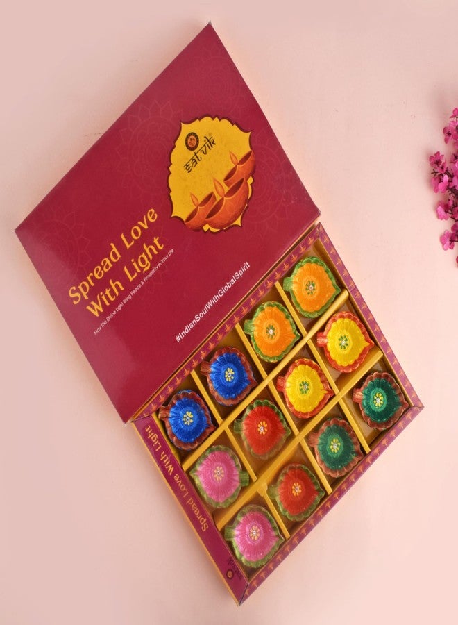 SATVIK STORE SATVIK 12 Pc Multicolor Clay Diya Terracotta Dia Traditional Puja Vilakku Oil Lamp Natural Mitti Diya Tea Light Welcome Diwali Deepawali Navratri Pooja Décorations Indian Housewarming (Pack of 12) - Image 5