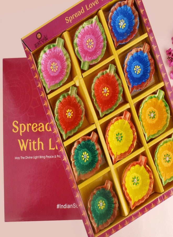 SATVIK STORE SATVIK 12 Pc Multicolor Clay Diya Terracotta Dia Traditional Puja Vilakku Oil Lamp Natural Mitti Diya Tea Light Welcome Diwali Deepawali Navratri Pooja Décorations Indian Housewarming (Pack of 12) - Image 1