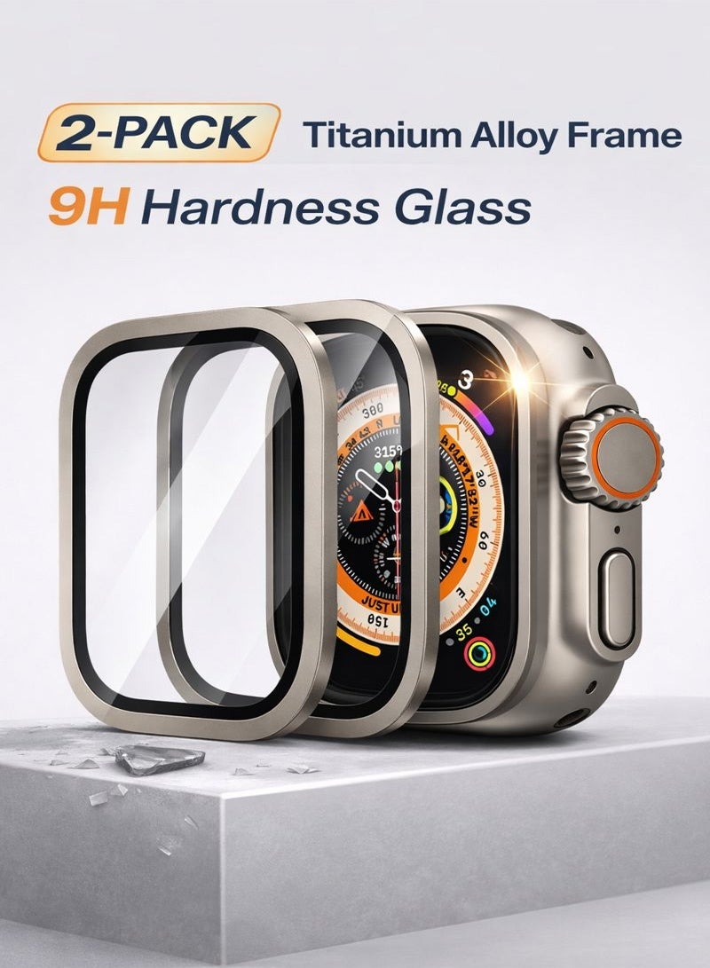 Neyecam 2-Pack 49mm Screen Protector for Apple Watch Ultra 3 / Ultra 2 / Ultra 1, 9H Tempered Glass + Titanium Alloy Frame, [Keep Original] [Touch Sensitive] Lightweight Protective Glass Film for iwatch Ultra 3/2/1 - Image 1