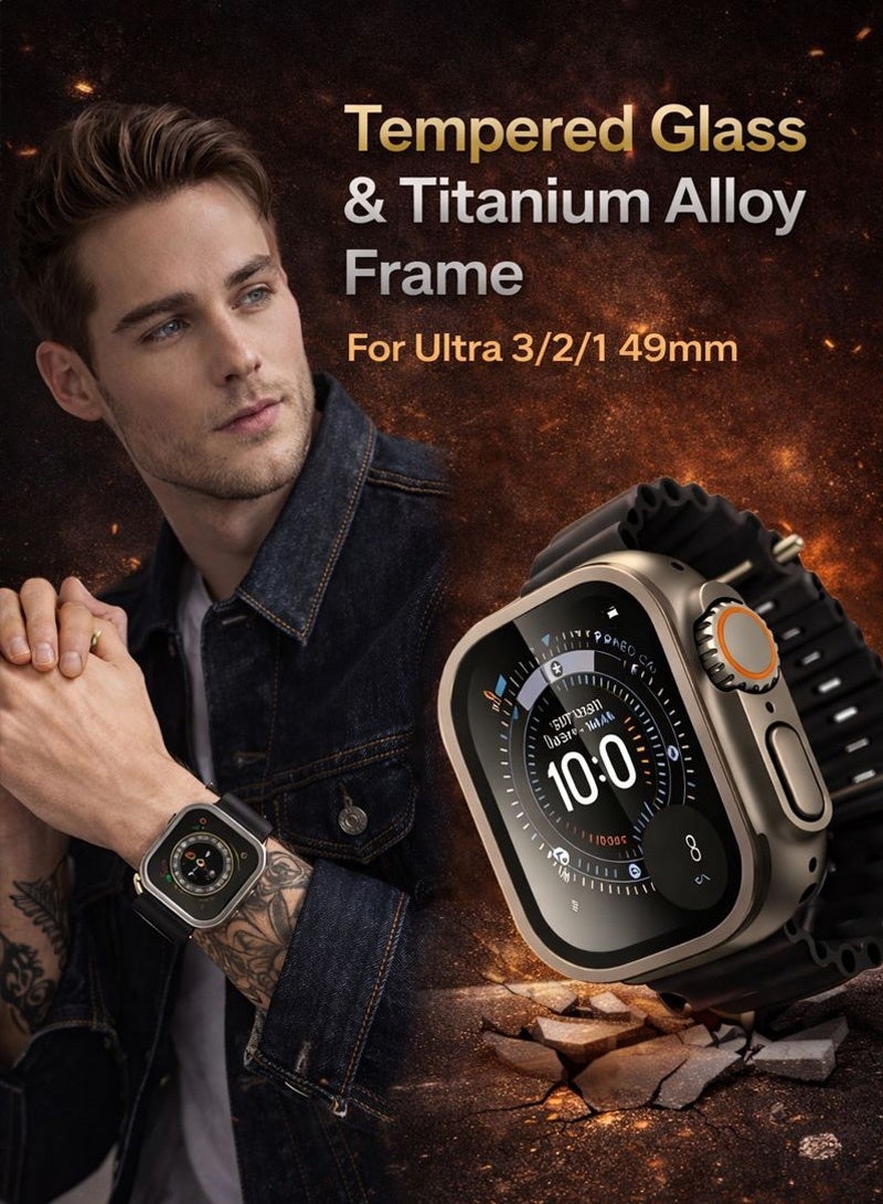 نييكام عبوة من قطعتين من واقي شاشة مقاس 49 مم لساعة Apple Watch Ultra 3 / Ultra 2 / Ultra 1، مصنوع من زجاج مقوى بدرجة صلابة 9H وإطار من سبائك التيتانيوم، [يحافظ على المظهر الأصلي] [حساس للمس] طبقة حماية زجاجية خفيفة الوزن لساعة iWatch Ultra 3/2/1. - Image 5