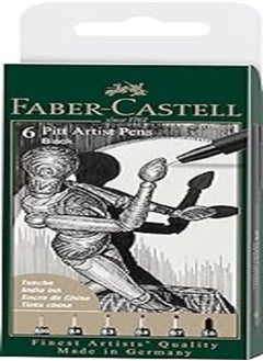 FABER-CASTELL Faber-Castell PITT Artist Pen India Ink Pen - wallet of 6 - colour 199 black - XXS, XS, S, F, M, 1.5, (167154) 